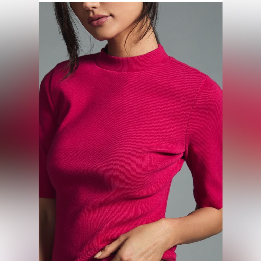 Maeve Mock Neck Top in Deep Pink